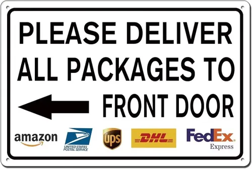 Miniatura 10 de Letrero de metal con texto en inglés «Please Leave Packages Deliveries Here» para interiores y exteriores, para puerta delantera, porche, oficina, 8
