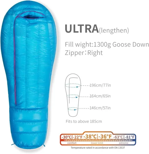 Miniatura 3 de Ultra -38 grados 850FP Goose Down Saco de dormir ultraligero para mochileros y acampar para hombres y mujeres