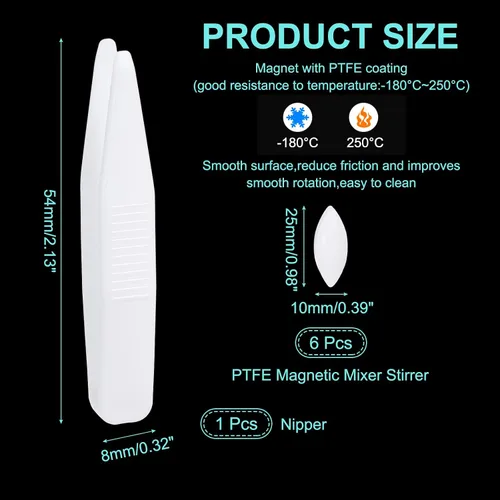 Miniatura 2 de PATIKIL Barra agitadora magnética, 0.236 x 0.118 in, 6 unidades de PTFE magnético, barra mezcladora magnética para vaso de precipitados de fondo