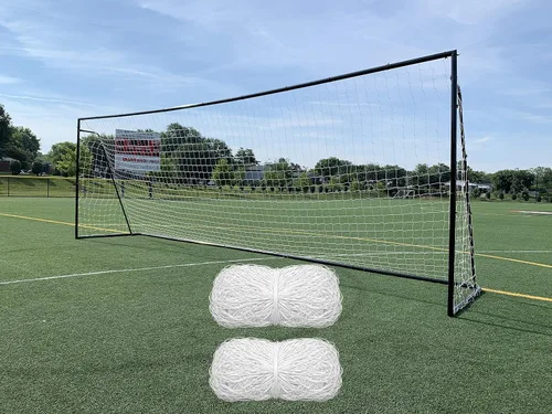 Miniatura 9 de Portería de fútbol de tamaño reglamentario de 24 x 8 pies con red de HDPE resistente a la intemperie. Acero galvanizado recubierto de polvo negro