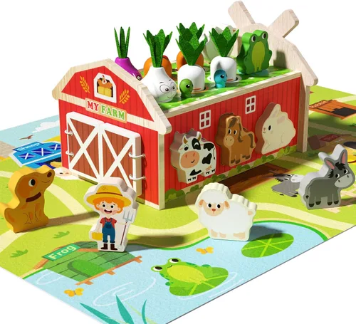 JAUNTY Montessori - Juguete para niños pequeños de 1, 2 y 3 años, juguete de clasificación de forma de granja de madera para bebés niños y niñas de