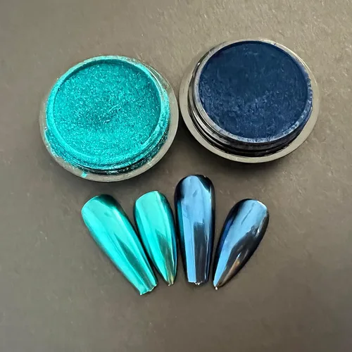 Juego de polvos de uñas cromados verdes y azules con efecto de espejo metálico, polvo holográfico para uñas, decoración de uñas con purpurina, juego