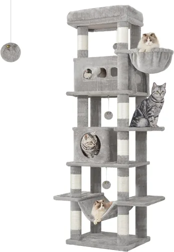 Miniatura 9 de Hzuaneri Árbol para gatos de interior, torre grande de 69.9 pulgadas para gatos, casa de varios niveles con condominio, 8 postes rascadores, hamaca