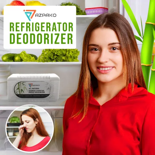 Miniatura 2 de Desodorizador para refrigerador (paquete de 2) – Desodorante de carbón activado de bambú natural – Eficaz que el bicarbonato de sodio – Removedor