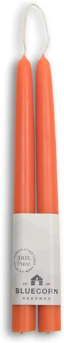Bluecorn Beeswax Velas cónicas 100 % pura y natural de abejas, par de velas cónicas naranjas de 10 pulgadas, combustión limpia y sin goteo, sin