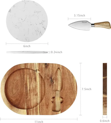 Miniatura 3 de hecef Juego de tablas de queso ovaladas de madera, tabla de servir queso de madera de acacia con mármol blanco y cuchillo de queso, bandeja