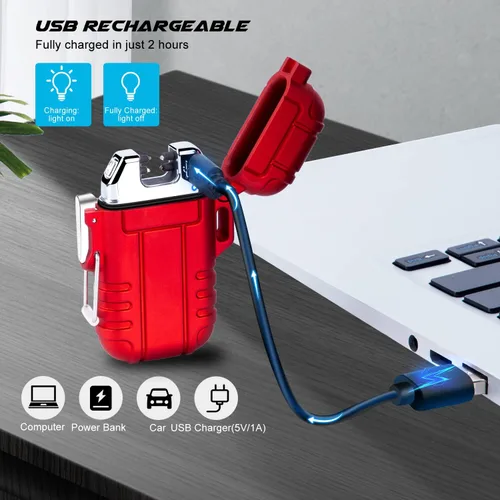 Miniatura 4 de LcFun - Encendedor impermeable, a prueba de viento, recargable por USB, plasma, sin llama, eléctrico, con cordón, para supervivencia, táctico, EDC