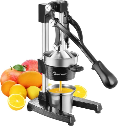 TONGCHANT Exprimidor de Hierro Fundido Prensa Manual para Limón Granada Lima Frutas Cítricas con Taza de Acero Inoxidable, Prensa Exprimidora Manual