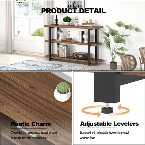 Miniatura 6 de FOLUBAN Mesas de consola para entrada, mesa de sofá moderna de madera y metal con estantes de almacenamiento para sala de estar, pasillo, entrada