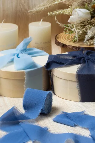 Miniatura 8 de Juego de 3 rollos de cinta de gasa de gasa hecha a mano con flecos de 1.5 pulgadas x 7 yardas para decoración de flores, invitaciones de boda