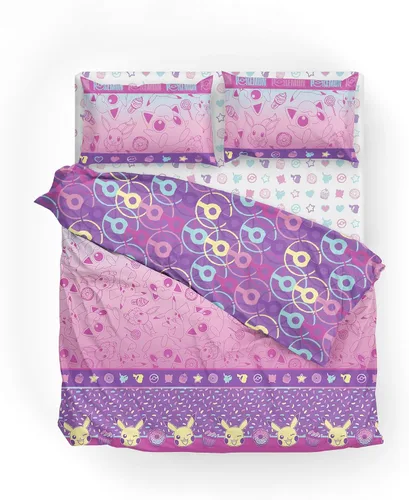 Miniatura 5 de Juego de ropa de cama NORTHWEST Pokémon tamaño completo en una bolsa, Pikachu Eevee, ropa de cama de anime para niñas y niños, ligera y dulce Ligero
