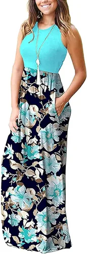 Miniatura 2 de Molerani - Vestido largo casual para mujer, sin mangas, cuello en V profundo, holgado y liso.