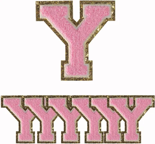 Miniatura 11 de 4 PCS Parches de Letras de Felpilla Negra, Letras Bordadas por Transferencia de Calor, Parches con Purpurina, Parches de Letras Universitarias