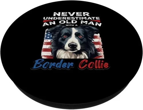 Miniatura 2 de Border Collie Dog - Never Underestimate an Old Man with a PopSockets Adhesive PopGrip