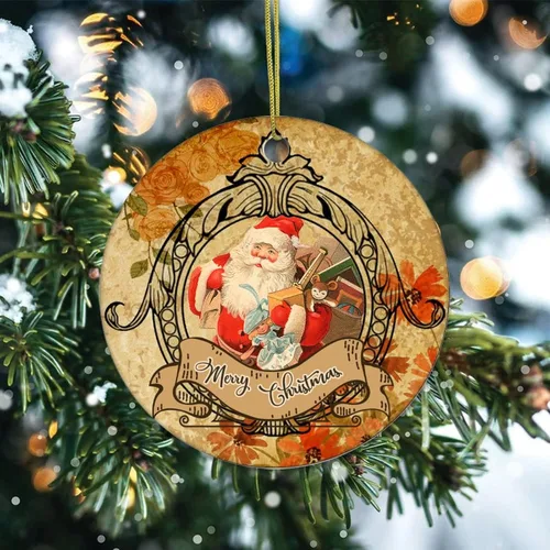 Miniatura 2 de Adorno de Navidad de cerámica con diseño retro de dos lados impresos, novedad para familiares, amigos y niños, colgantes de recuerdo de Navidad