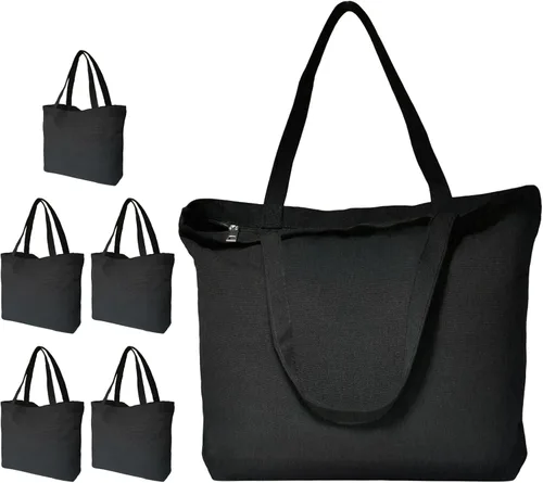 Miniatura 10 de Bolsas de lona de Koolmox, Bolsas de lona de algodón en blanco de gran resistencia con fondo plano, 6 piezas, Beige