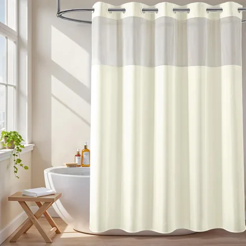Miniatura 12 de River Dream Cortina de ducha o forro sin gancho con ventana transparente, no incluye forro ni necesario, repelente al agua, lavable a máquina Beige