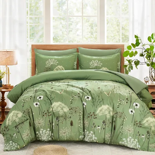 Miniatura 11 de Yiran - Juego de edredón Queen de 7 piezas, juego de ropa de cama con motivos de diente de león negro, cama de invierno en una bolsa Queen, juego