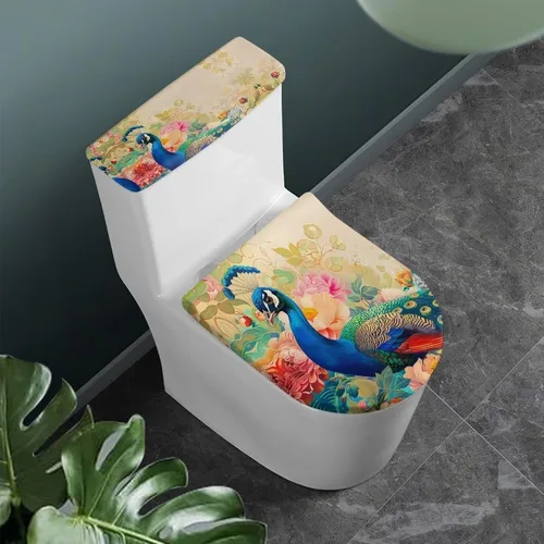 Miniatura 7 de Flashideas Juego de cubierta para tanque y tapa de inodoro con estampados de patas de perro coloridas - Elástico, se adapta a la mayoría de tanques