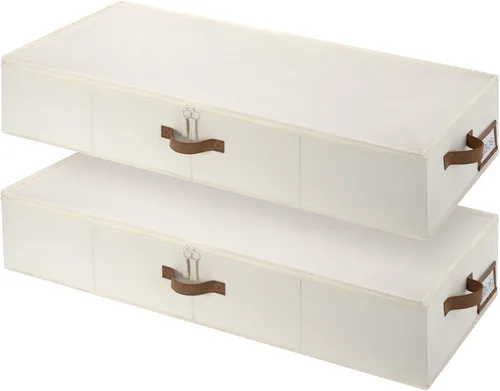Miniatura 7 de StorageWorks Almacenamiento debajo de la cama con tapa, paquete de 2 contenedores de almacenamiento debajo de la cama para ropa, ropa de cama y Beige