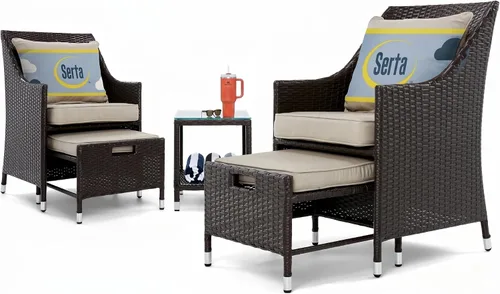 Serta Laguna - Juego de muebles de patio para exteriores, 5 piezas, sillas reclinables de mimbre marrón con otomanas, cojines y mesa auxiliar para
