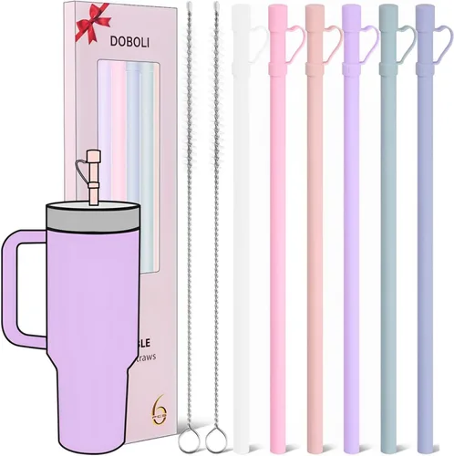 Popote de silicona de repuesto reutilizable de 12 pulgadas de largo con tapa, regalos de relleno de media para mujeres, hombres, adolescentes,
