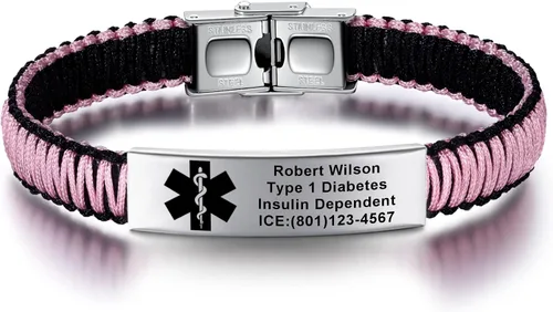 Miniatura 33 de Pulseras de alerta médica para mujeres Pulseras de identificación médica personalizables para hombres, niñas y niños Pulseras médicas trenzadas
