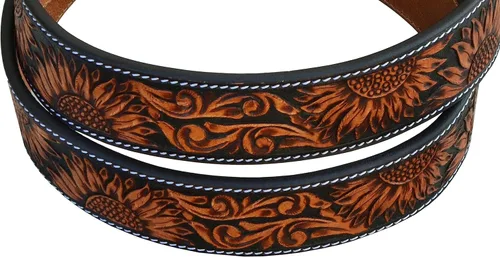 Miniatura 6 de Western Cuero Genuino Girasol Floral Tooled Casual Jeans Cinturón Con Hebilla Removeable 30AB101