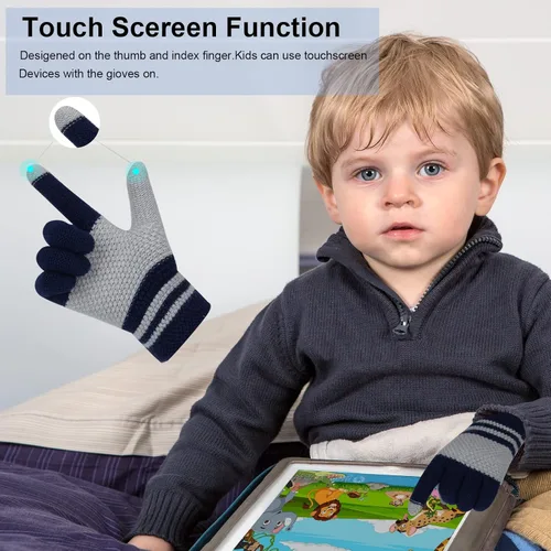 Miniatura 12 de Hicdaw 6 pares de guantes de invierno para niños, guantes de punto elásticos y cálidos para niños o niñas