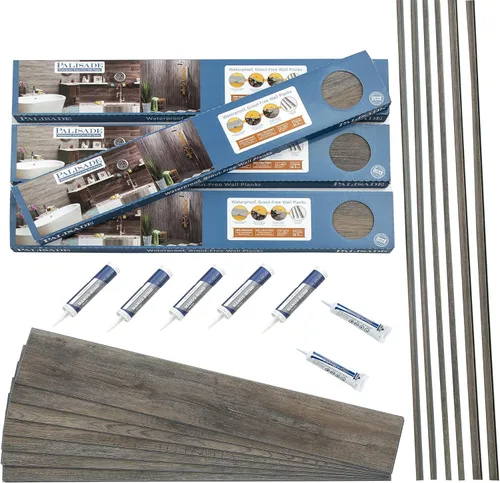 Miniatura 10 de Palisade Kit envolvente de ducha y bañera de 46.7 pulgadas x 7.2 pulgadas de tablones de vinilo entrelazados en roble gris