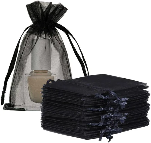 Bolsas de Regalo de Organza Paquetes de 50 con Cordones 4x6 pulgadas Negro para Baby Shower, Cumpleaños de Niña, Recuerdos de Fiesta, Boda, 2-Negro
