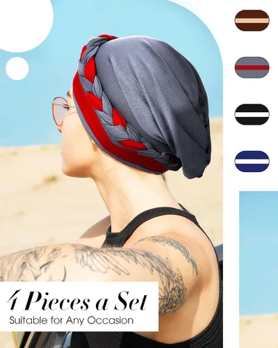 Miniatura 7 de SATINIOR 4 piezas de turbante africano para mujer, turbante con cuentas