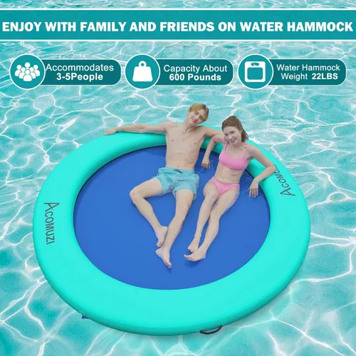Miniatura 4 de Hamaca de agua inflable de 4/6/8/10/12 pies, flotador flotante redondo para adultos, balsa flotante de piscina resistente para océano y lago Verde
