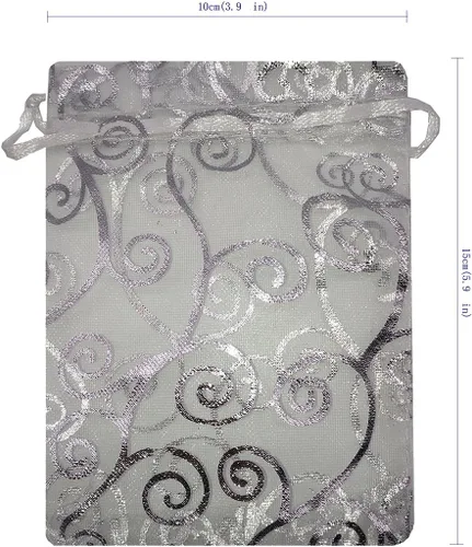 Miniatura 4 de Bolsitas de organza transparentes con impresión de ratán Ankirol, ideales para bodas y fiestas del bebé, para regalos o muestras (100 unidades)