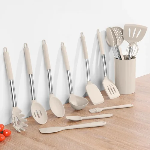 Miniatura 9 de Onader Juego de 15 utensilios de cocina de silicona, juego de utensilios de cocina con soporte para utensilios de cocina antiadherentes, mango