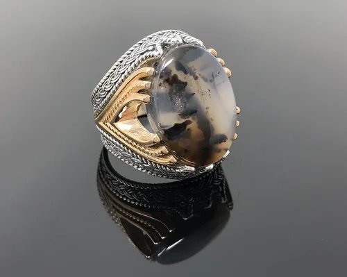 Miniatura 4 de KAR Rare Find 925K Anillo de plata esterlina Yemeni Agate Aqeeq para hombre P5C