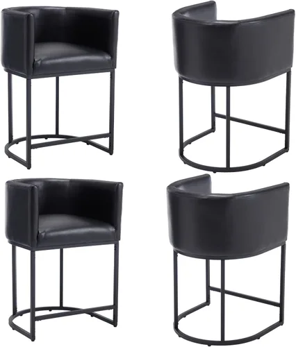 Miniatura 15 de Taburete de bar de lino de 32 pulgadas, taburete moderno de altura de barril con brazo, silla de mostrador tapizada, marco de metal negro para isla