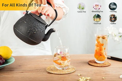 Miniatura 7 de Tetera, tetera japonesa de hierro fundido TOPTIER con infusor para hojas sueltas y bolsitas de té, tetera de hierro fundido segura para estufa Blanco