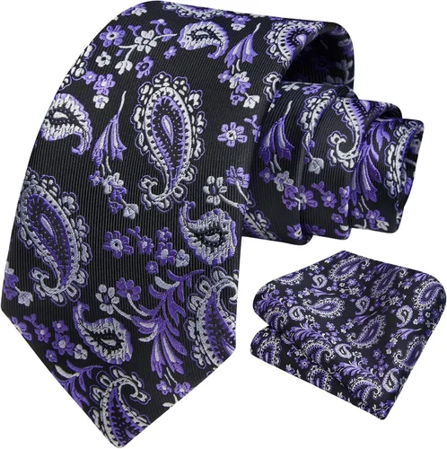 Miniatura 144 de HISDERN Corbatas para hombre, corbata de cachemira y bolsillo cuadrado tejido clásico floral para hombre, corbata de fiesta de boda