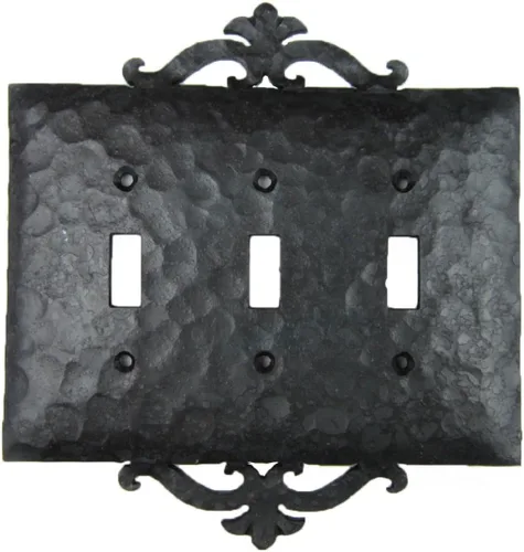 Miniatura 3 de Cubierta de placa de interruptor de palanca triple de hierro forjado de desplazamiento español rústico EPH231 (negro)
