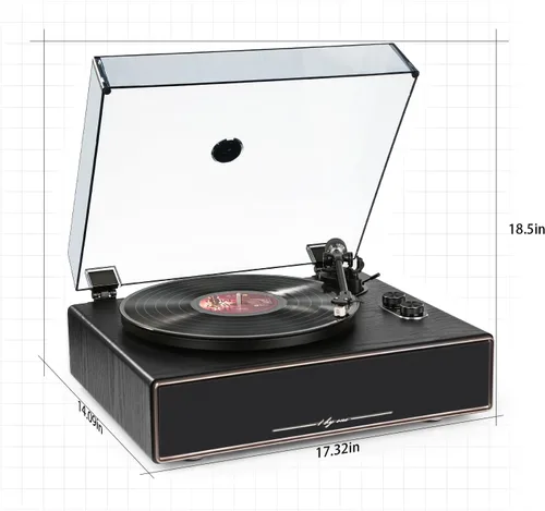 Miniatura 8 de 1 by ONE Reproductor de Discos de Alta Fidelidad Todo en Uno, Tocadiscos de Vinilo con Altavoces Integrados, Cartucho Magnético AT-3600L, Salida