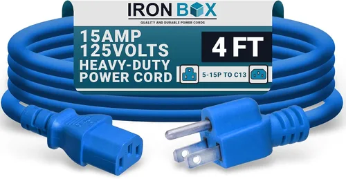 Miniatura 31 de IronBox Electric - Cable de alimentación de servicio pesado 5-15P a C13 - Cable de 3 clavijas 15A 125V 14/3 SJT para PC - Cable para computadora