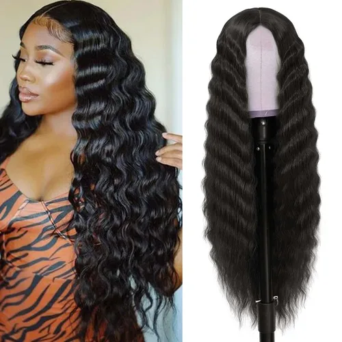 INSTASTYLE Pelucas Rizadas Sintéticas de 30 Pulgadas para Mujeres Peluca de Cabello Largo Negro Frente de Encaje 4" Cuero Cabelludo Simulado Natural