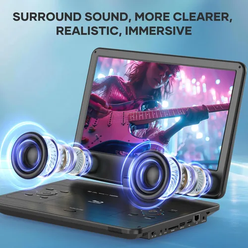 Miniatura 3 de WONNIE Reproductor Blu Ray portátil de 16.9 pulgadas con pantalla giratoria grande Full HD de 14.1 pulgadas 1080P, reproductor de DVD Blu-ray