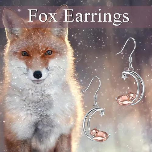 Miniatura 6 de Aretes de plata de ley con diseño de zorrorana para mujer diseño de zorrorana y luna