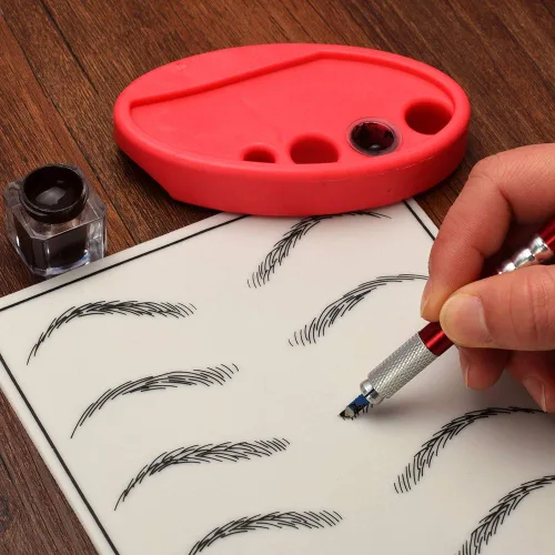 Miniatura 7 de Pinkiou Soporte de maquillaje permanente de silicona para cejas tatuaje pigmento organizador de tinta hisopos de algodón titulares de tazas Rosado