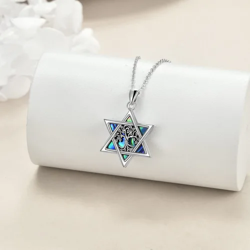 Miniatura 52 de YFN Collar de estrella de David de plata de ley, concha de abulón, árbol de la vida, joyería judía, regalos para mujeres y hombres