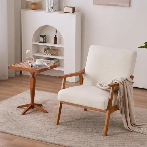 Miniatura 8 de Modern Accent Lounge Chair for Living Room, Armchair Single Solid Wood Armrest Teddy Velvet Leisure Sofa Chair Indoor Comfy Reading Chair Leisure