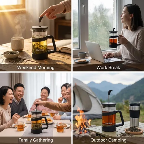 Miniatura 6 de Sivaphe Pequeña prensa francesa de 12 onzas, ligera, duradera, alta borosilicato, jarra/tetera de una sola porción prensa de café espumosa