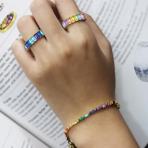 Miniatura 2 de AFFY Pulsera de tenis de piedras preciosas multicolor chapada en oro blanco de 14 quilates, regalo de Navidad para ella
